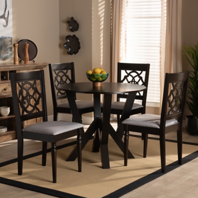 Baxton Studio Baxton Studio Alma Modern and Contemporary Gray Fabric Upholstered and Dark Brown Finished Wood 5-Piece Dining Set, , rollover