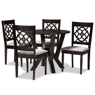 Baxton Studio Baxton Studio Alma Modern and Contemporary Gray Fabric Upholstered and Dark Brown Finished Wood 5-Piece Dining Set, , large