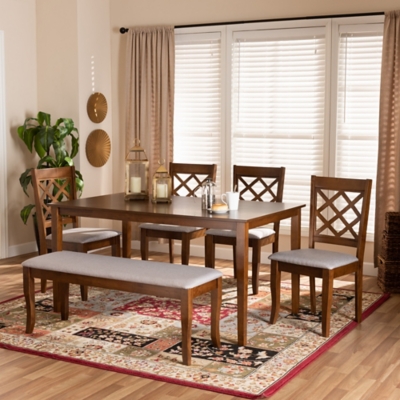 Baxton Studio Andor 6 Piece Dining Set, Gray/Walnut, rollover