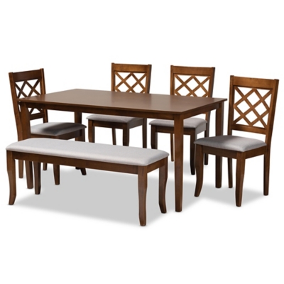 Baxton Studio Andor 6 Piece Dining Set, Gray/Walnut, large