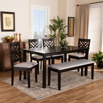 Baxton Studio Gustavo 6 Piece Dining Set, Gray/Dark Brown, rollover