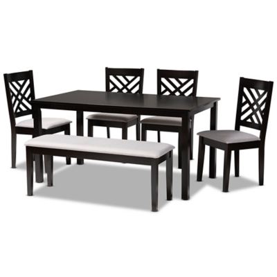 Baxton Studio Gustavo 6 Piece Dining Set, Gray/Dark Brown, large