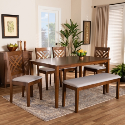 Baxton Studio Gustavo 6 Piece Dining Set, Gray/Walnut, rollover