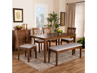 Baxton Studio Gustavo Dining Table and 4 Chairs and Bench Set