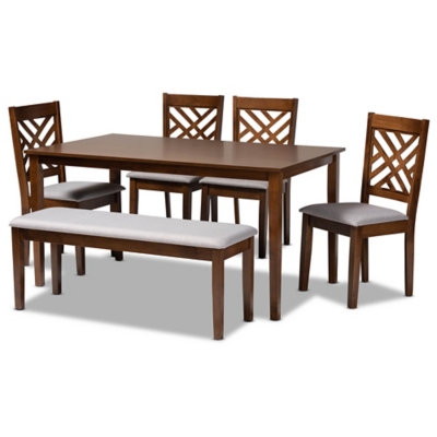 Baxton Studio Gustavo 6 Piece Dining Set, Gray/Walnut, large