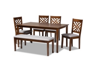 Baxton Studio Gustavo Dining Table and 4 Chairs and Bench Set