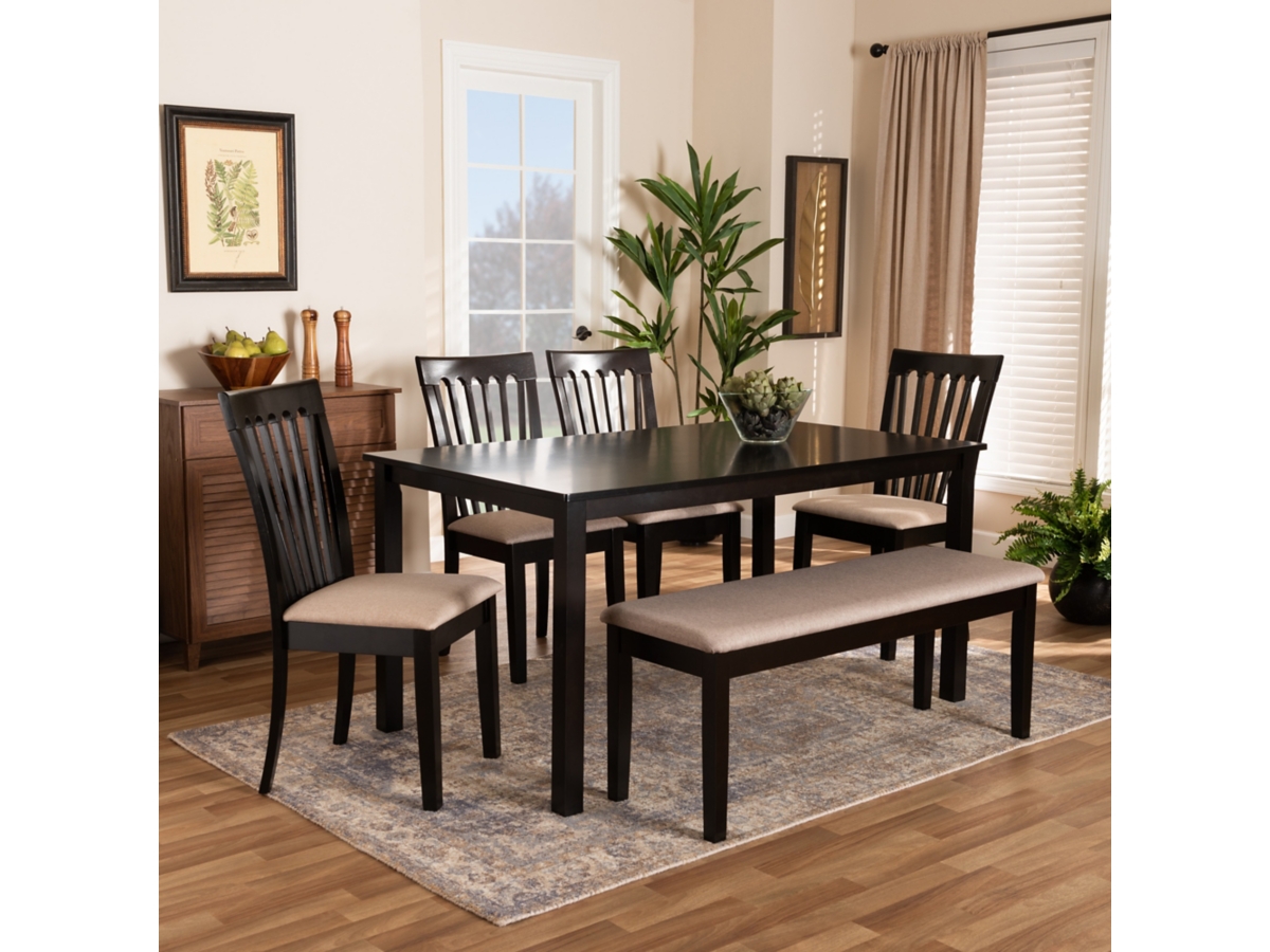 Baxton Studio Minette Dining Table and 4 Chairs and Bench Set