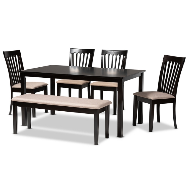 Baxton Studio Minette Dining Table and 4 Chairs and Bench Set 