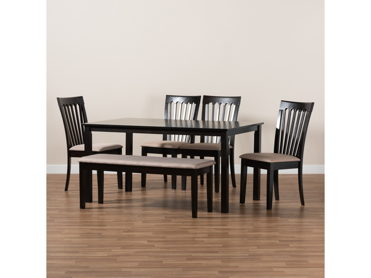 Baxton Studio Minette Dining Table and 4 Chairs and Bench Set