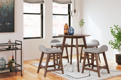 Lyncott Counter Height Dining Table and 4 Barstools, Light Gray/Brown