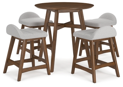 Lyncott Counter Height Dining Table and 4 Barstools, Light Gray/Brown, large