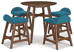 Lyncott Counter Height Dining Table and 4 Barstools, Blue/Brown, large