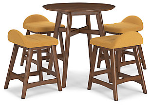 Lyncott Counter Height Dining Table and 4 Barstools, Mustard/Brown, large