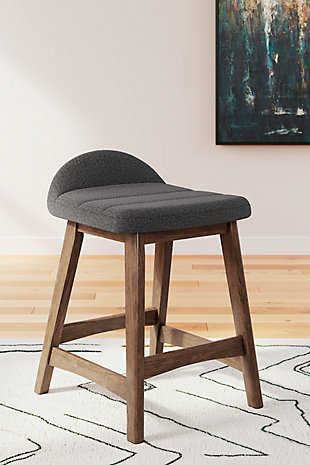 Lyncott Counter Height Bar Stool, Charcoal/Brown, rollover