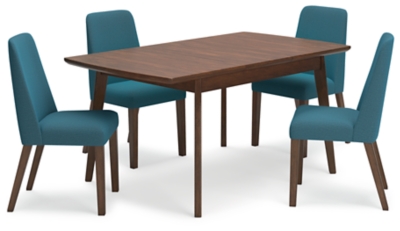 Lyncott Dining Table and 4 Chairs, Blue/Brown, large
