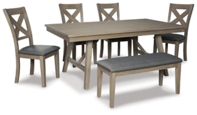 Aldwin Dining Table and 4 Chairs and Bench