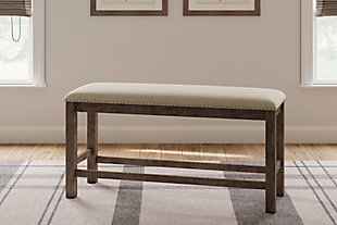 Moriville Counter Height Dining Bench, Beige, rollover