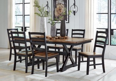 APG-D63435-7P Wildenauer Dining Table and 6 Chairs, Brown/Black sku APG-D63435-7P