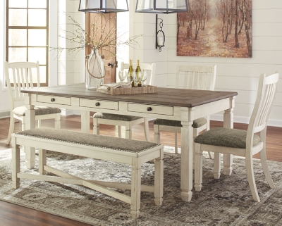 APG-D647-255 Bolanburg Dining Table and 4 Chairs and Bench, Two sku APG-D647-255