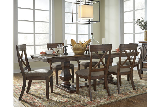 Windville Dining Table And 6 Chairs Set, Ashley Windville Dark Brown Large Dining Room Bench Set