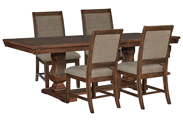 Windville Dining Table And 4 Chairs Set, Ashley Windville Dark Brown Large Dining Room Bench Set