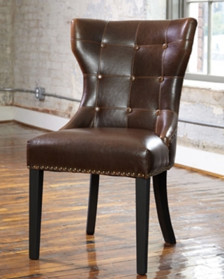 Brown Leather Dining Room Chairs - Bostyn Brown Faux Leather Chrome