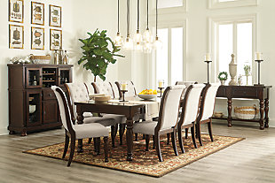 Satisfying your taste for traditional furnishings, the Porter upholstered dining room chair is elegant, without looking fussy. Rolled-back design gives the classic profile a touch of flair and drama. Chair’s back is upholstered on both sides for a posh feel and welcome warmth.Made of wood and engineered wood | Hand-finished | Cushioned back and seat | Button tufting | Polyester upholstery (front and back) | Assembly required | Excluded from promotional discounts and coupons | Estimated Assembly Time: 30 Minutes