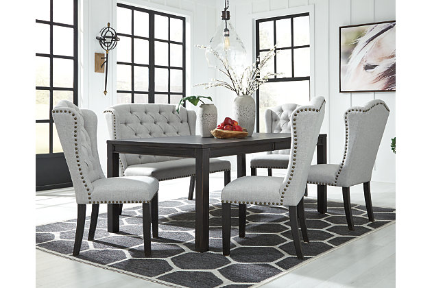 Jeanette Dining Table And 4 Chairs, Head Of Table Dining Room Chairs And Bench Set
