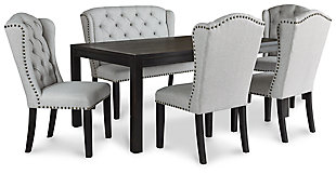 Jeanette Dining Table and 4 Chairs and Bench, , large