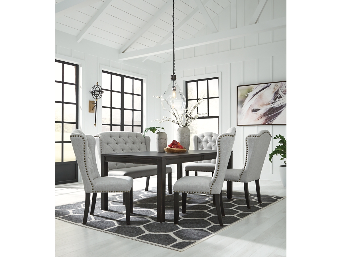 Jeanette dining table and 4 chairs and bench store set