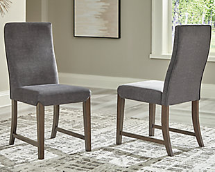 Sometimes it’s the little details that make all the difference. With its rich take on contemporary style, the Raehurst dining chair is a feast for the senses. Notice the curvaceous high back, flared legs and side stretchers that strike a pose. Adding to the subtle sophistication: a textural charcoal gray fabric wrapping the chair from front to back.Made of wood | Dark warm brown finish | Textured polyester upholstery in charcoal gray over foam cushion | Assembly required | Estimated Assembly Time: 30 Minutes