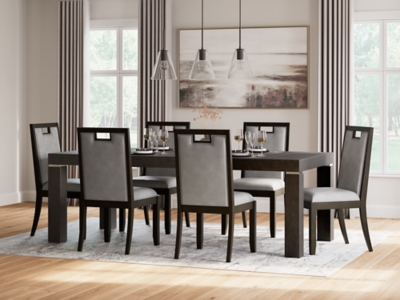 APG-D731-7P Hyndell Dining Table and 6 Chairs, Dark Brown sku APG-D731-7P