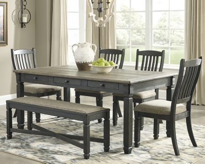 Tyler Creek Dining Table and 4 Chairs and Bench, Black/Gray