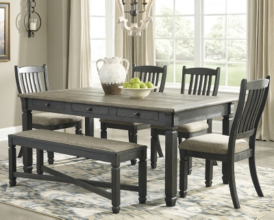 APG-D736-255 Tyler Creek Dining Table and 4 Chairs and Bench, B sku APG-D736-255