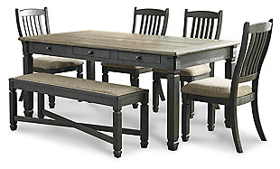 Tyler Creek Dining Table and 4 Chairs and Bench, Black/Gray, large