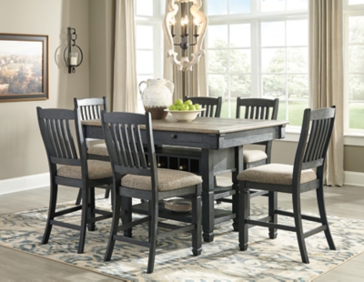 Tyler Creek Counter Height Dining Table and 6 Barstools, Black/Gray