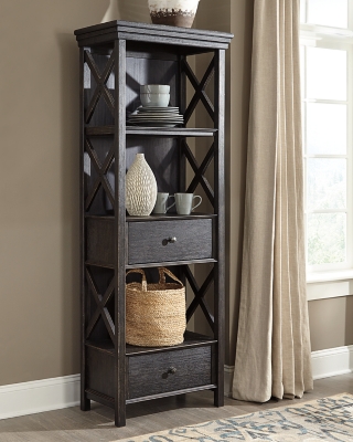 Tall Tyler Creek Display Cabinet with Drawers and Shelf, Black/Gray