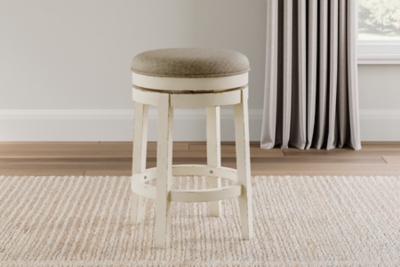 Realyn Round Backless Counter Height Bar Stool, Chipped White