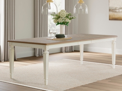 Realyn Rectangular Extendable Dining Table, Chipped White, Wood