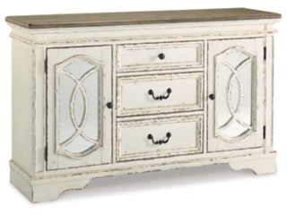 Realyn Dining Server with Inset Mirrored Glass and Fretwork