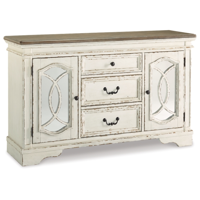 Realyn Dining Server with Inset Mirrored Glass and Fretwork