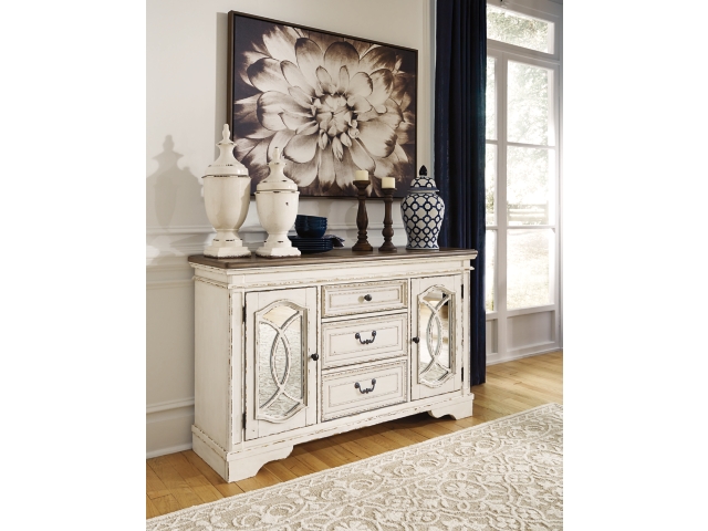 Realyn Dining Server with Inset Mirrored Glass and Fretwork | Ashley