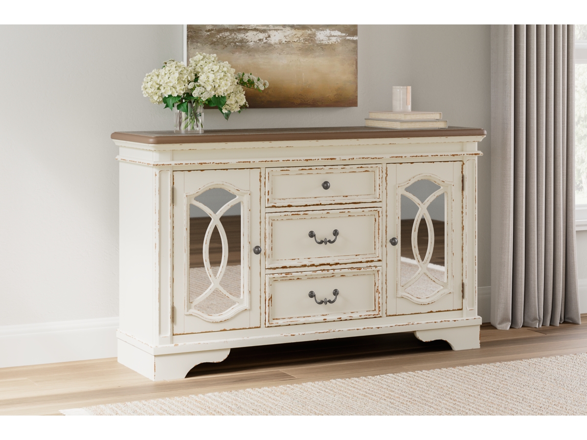 Realyn Dining Server with Inset Mirrored Glass and Fretwork | Ashley