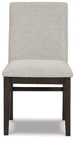If you love the character of traditional design blended with modern comfort and style, then the tailored lines of the Bruxworth dining chair should suit you to a T. Inspired by the call for more classic lines with less fussy details, this richly upholstered, sumptuously cushioned chair is sure to become your favorite seat in the house. Made of wood | Chevron patterned gray polyester upholstery | Foam cushioned seat and back | Assembly required | Estimated Assembly Time: 30 Minutes