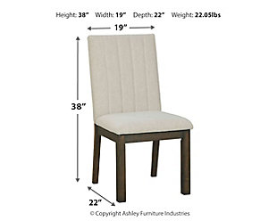 Feast your eyes on the Dellbeck dining chair. Its crisp, clean-lined profile is softened with front-to-back upholstery that’s plush to the touch and easy on the eyes. Channel stitched detailing adds to the sense of luxury.Made of wood | Dark brown finish | Seat and back covered in polyester upholstery | Assembly required | Estimated Assembly Time: 30 Minutes
