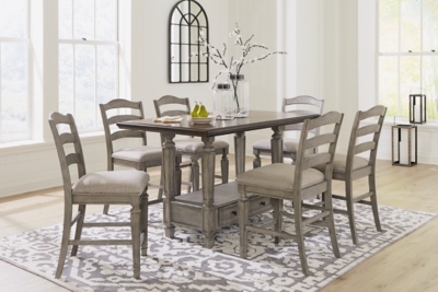 Lodenbay Counter Height Dining Table and 6 Barstools, Antique Gray