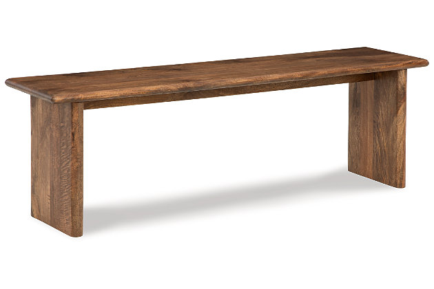 With its back-to-nature sensibility, the Isanti dining room bench is a natural fit for your well-edited space. Clean-lined design lets the beautifully organic quality and inherent luster of the mango wood shine through. From its smooth, sculptural profile to the refreshing light finish, it’s a piece that makes a statement in your naturally beautiful home.Made of mango wood | Natural light brown finish | Assembly required | Estimated Assembly Time: 15 Minutes