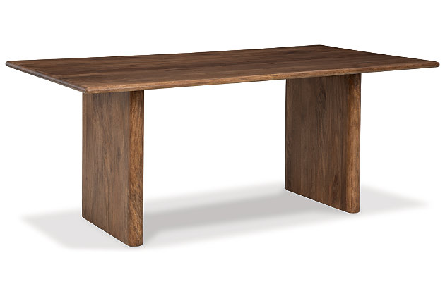With its back-to-nature sensibility, the Isanti dining room table is a natural fit for your well-edited space. Clean-lined design lets the beautifully organic quality and inherent luster of the mango wood shine through. From its smooth, sculptural profile to the refreshing light finish, it’s a piece that makes a statement by being remarkably understated.Made of mango wood | Natural light brown finish | Seats up to 6 | Assembly required | Dining chairs sold separately | Estimated Assembly Time: 15 Minutes