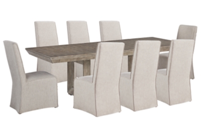 Langford Dining Table and 8 Chairs, Light Grayish Brown