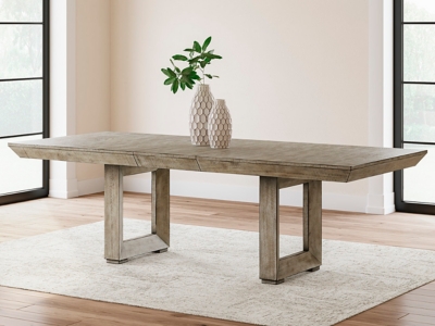 Langford Extendable Dining Table with Picture Frame Legs, Light Grayish Brown